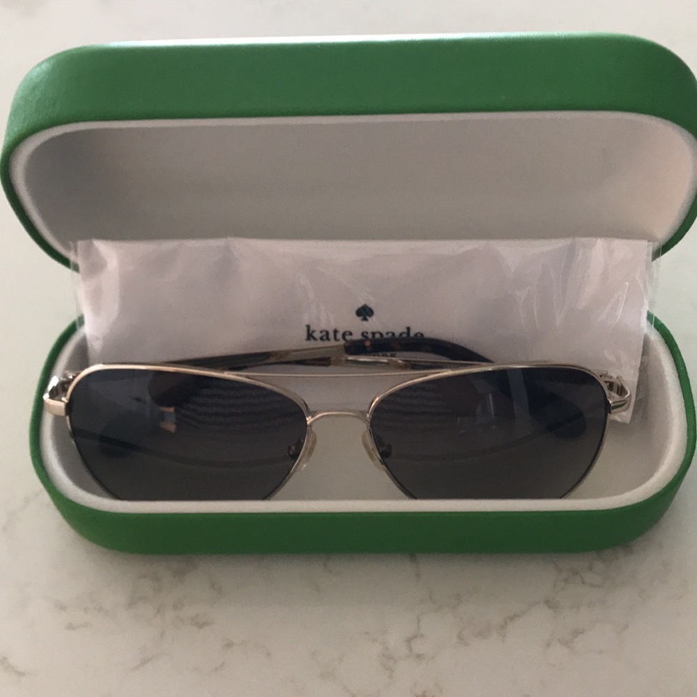 New in box Kate Spade Varese Aviator Sunglasses Gray Lenses gold & tortoiseshell - Picture 13 of 15